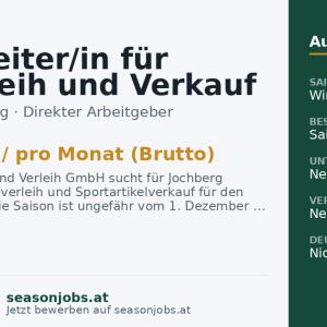 Mitarbeiter/in für Skiverleih und Verkauf von Sportartikeln — Jochberg, Tirol