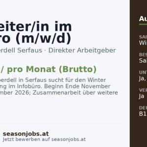 Mitarbeiter/in im Infobüro (m/w/d) — Serfaus, Tirol