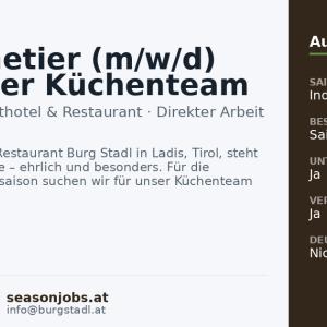 Entremetier (m/w/d) für unser Küchenteam — Ladis, Tirol