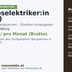 Betriebselektriker:in (m/w/d) — Dorfgastein, Salzburg