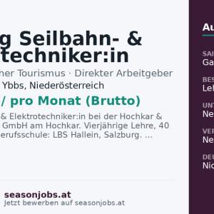 Lehrling Seilbahn- & Elektrotechniker:in — Göstling an der Ybbs, Niederösterreich
