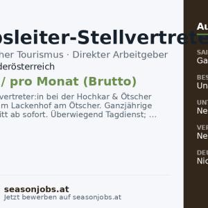 Betriebsleiter-Stellvertreter:in — Lackenhof, Niederösterreich