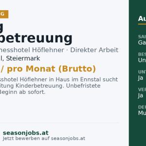 Leitung Kinderbetreuung (m/w/d) — Haus im Ennstal, Steiermark