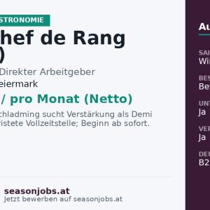 Demi Chef de Rang (m/w/d) — Schladming, Steiermark