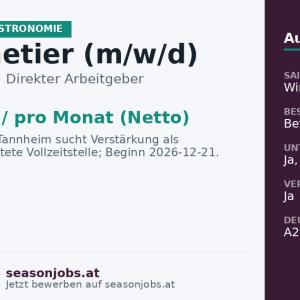 Entremetier (m/w/d) — Tannheim, Tirol