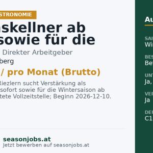 Stationskellner ab sofort sowie für die Wintersaison ab 10.12.2026 (m/w/d) — Riezlern, Vorarlberg