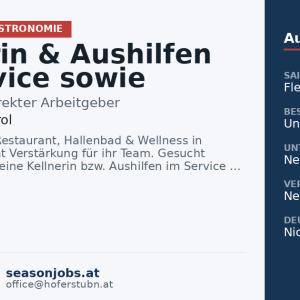 Kellnerin & Aushilfen im Service sowie Allrounder (Küche & Hausmeistertätigkeiten) — Kolsassberg, Tirol