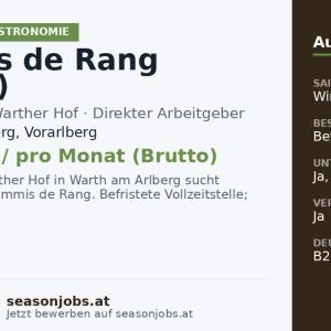 Commis de Rang (m/w/d) — Warth am Arlberg, Vorarlberg
