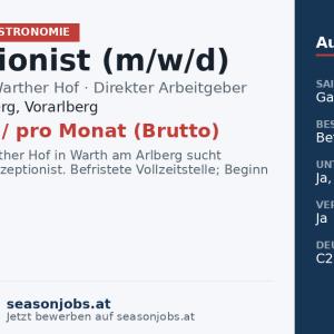 Rezeptionist (m/w/d) — Warth am Arlberg, Vorarlberg