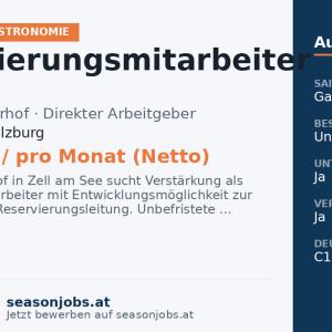 Reservierungsmitarbeiter mit Entwicklungsmöglichkeit zur stellvertretenden Reservierungsleitung (m/w/d) — Zell am See, Salzburg