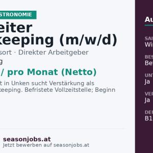 Mitarbeiter Housekeeping (m/w/d) — Unken, Salzburg