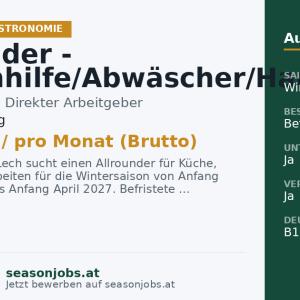 Allrounder - Küchenhilfe/Abwäscher/Hausbursch (m/w/d) — Lech, Vorarlberg
