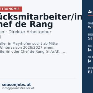 Frühstücksmitarbeiter/in oder Chef de Rang (m/w/d) für Frühstücksservice & Abendservice — Mayrhofen, Tirol
