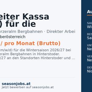 Mitarbeiter Kassa (m/w/d) für die Wintersaison 2026/27 — Hinterstoder, Oberösterreich
