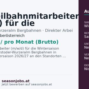 Lift-/Seilbahnmitarbeiter (m/w/d) für die Wintersaison 2026/27 — Hinterstoder, Oberösterreich