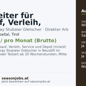 Mitarbeiter für Verkauf, Verleih, Service und Depot (m/w/d) — Neustift im Stubaital, Tirol