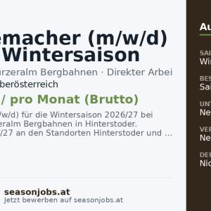 Schneemacher (m/w/d) für die Wintersaison 2026/27 — Hinterstoder, Oberösterreich
