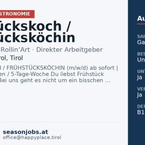 Frühstückskoch / Frühstücksköchin (m/w/d) — St. Johann in Tirol, Tirol