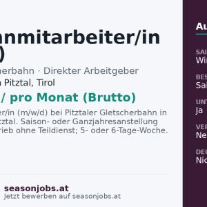 Seilbahnmitarbeiter/in (m/w/d) — St. Leonhard im Pitztal, Tirol