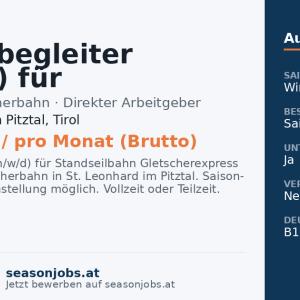 Wagenbegleiter (m/w/d) für Standseilbahn Gletscherexpress — St. Leonhard im Pitztal, Tirol