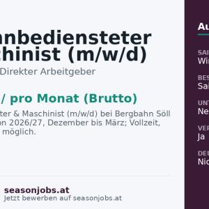 Seilbahnbediensteter & Maschinist (m/w/d) — Söll, Tirol