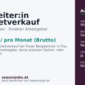 Mitarbeiter:in Skiticketverkauf — Fiss, Tirol