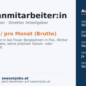Seilbahnmitarbeiter:in — Fiss, Tirol