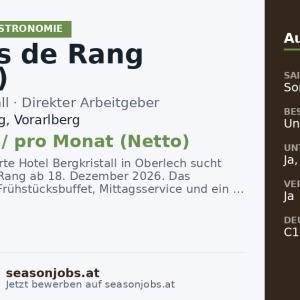 Commis de Rang (m/w/d) — Lech am Arlberg, Vorarlberg