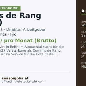 Commis de Rang (m/w/d) — Reith im Alpbachtal, Tirol