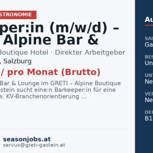 Barkeeper:in (m/w/d) – ROOTS Alpine Bar & Lounge — Bad Hofgastein, Salzburg