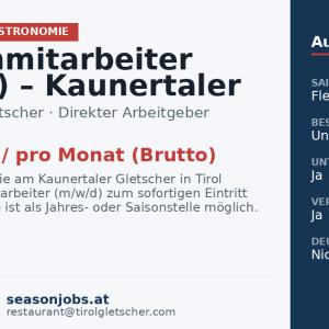 Küchenmitarbeiter (m/w/d) – Kaunertaler Gletscher — Kaunertal, Tirol