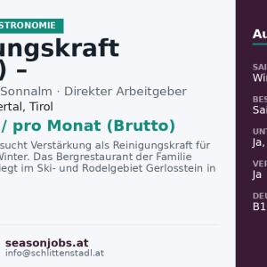 Reinigungskraft (m/w/d) – Schlittenstadl — Ramsau im Zillertal, Tirol