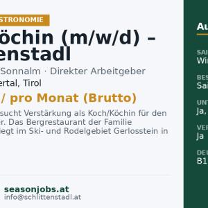 Koch/Köchin (m/w/d) – Schlittenstadl — Ramsau im Zillertal, Tirol