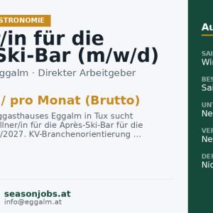 Kellner/in für die Après-Ski-Bar (m/w/d) – Wintersaison 2026/27 — Tux, Tirol