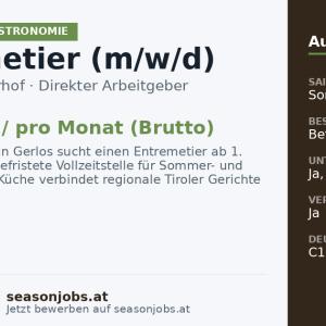 Entremetier (m/w/d) — Gerlos, Tirol