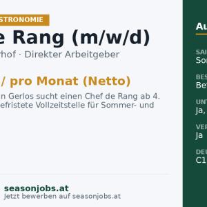 Chef de Rang (m/w/d) — Gerlos, Tirol