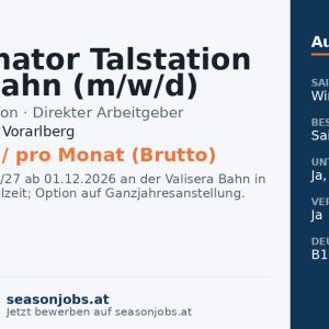 Koordinator Talstation & Seilbahn (m/w/d) — St. Gallenkirch, Vorarlberg
