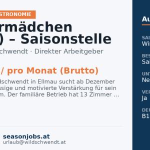 Zimmermädchen (m/w/d) – Saisonstelle ab Dezember 2026 — Ellmau, Tirol