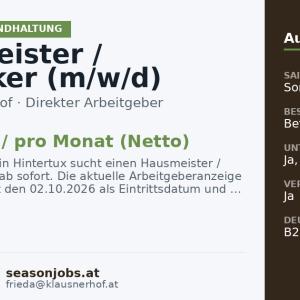 Hausmeister / Techniker (m/w/d) — Hintertux, Tirol