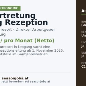 Stellvertretung Leitung Rezeption (m/w/d) — Leogang, Salzburg