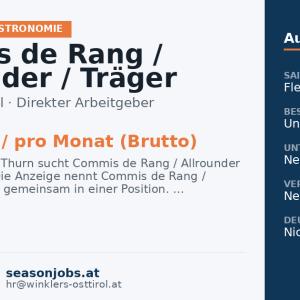 Commis de Rang / Allrounder / Träger (m/w/d) – Pepo’s am Berg — Thurn, Tirol