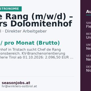 Chef de Rang (m/w/d) – Winklers Dolomitenhof — Tristach, Tirol