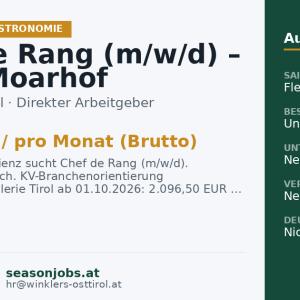 Chef de Rang (m/w/d) – Hotel Moarhof — Lienz, Tirol