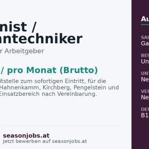 Maschinist / Seilbahntechniker (m/w/d) — Kitzbühel, Tirol
