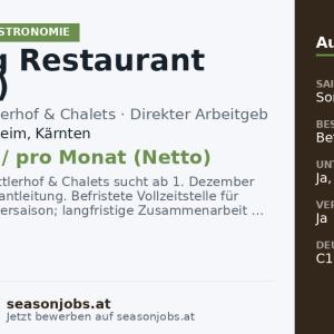 Leitung Restaurant (m/w/d) — Bad Kleinkirchheim, Kärnten