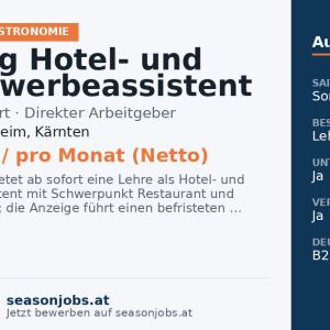 Lehrling Hotel- und Gastgewerbeassistent (m/w/d) — Bad Kleinkirchheim, Kärnten