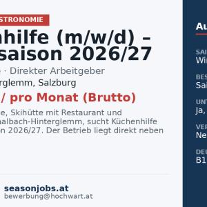 Küchenhilfe (m/w/d) – Wintersaison 2026/27 — Saalbach-Hinterglemm, Salzburg