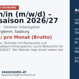 Beikoch/in (m/w/d) – Wintersaison 2026/27 — Saalbach-Hinterglemm, Salzburg