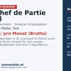 Demi Chef de Partie (m/w/d) — St. Leonhard im Pitztal, Tirol