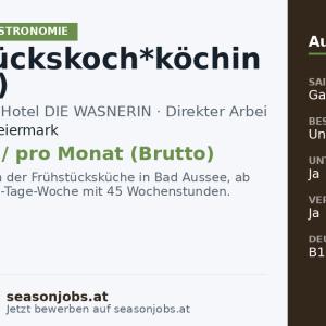Frühstückskoch*köchin (m/w/d) — Bad Aussee, Steiermark